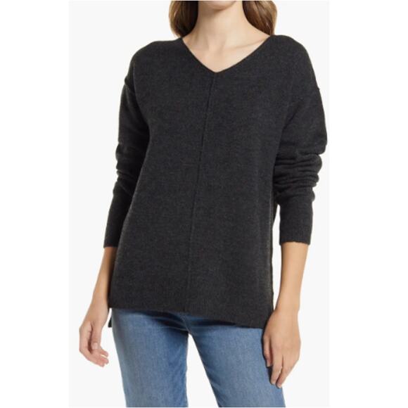 NEW CASLON NORDSTROM Green Long Sleeve V-Neck High-Low Pullover Sweater Size M - Picture 5 of 6